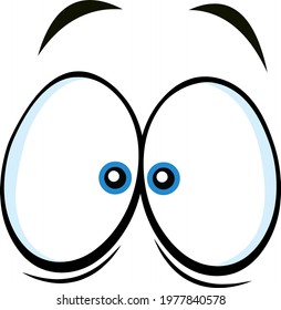 Scared Cartoon Funny Eyes. Vector Hand Drawn Illustration Isolated On Transparent Background
