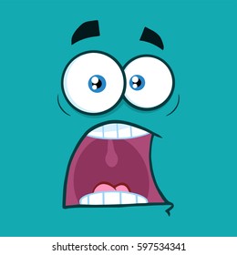 Scared Cartoon Funny Face With Panic Expression. Vector Illustration With Blue Background