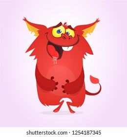 Scared cartoon funny monster with big ears. Clipart illustration