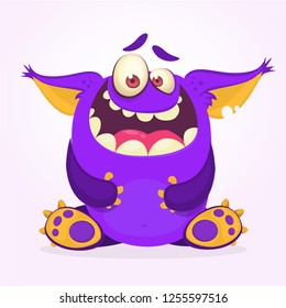 Scared cartoon funny monster with big ears. Clipart illustration