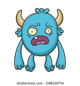 Scared cartoon furry creature monster isolated on white