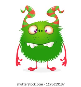 Scared cartoon green monster isolated