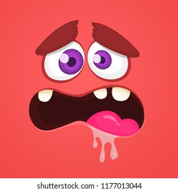 Scared cartoon monster face avatar. Vector Halloween red monster with big mouth