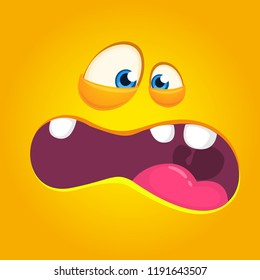 Scared cartoon monster face. Vector illustration 
