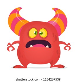 Scared cartoon monster laughing. Vector red monster illustration. Halloween design