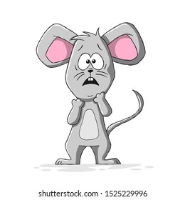 Scared cartoon mouse. Hand drawn vector illustration with separate layers.