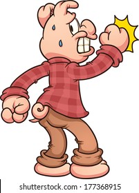 Scared cartoon pig knocking. Vector 