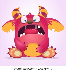 Scared cartoon pink monster. Vector character illustration
