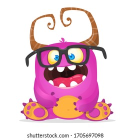 Scared cartoon pink monster. Vector character illustration