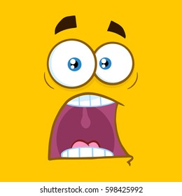 Scared Cartoon Square Emoticons With Panic Expression. Vector Illustration With Yellow Background
