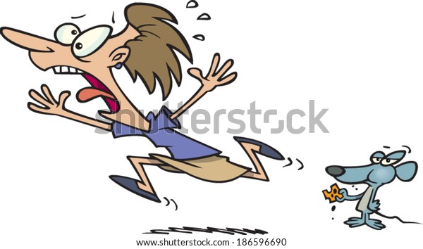 Scared Cartoon Woman Running Mouse Stock Vector (Royalty Free) 186596690