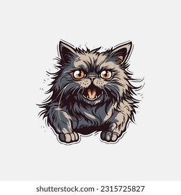 scared cat clean sticker fullbody contour vector