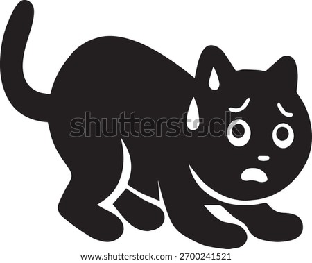 Scared Cat Icon – Cartoon Silhouette of a Frightened Cat with Worried Expression
