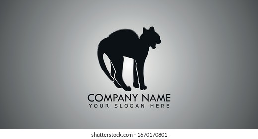 scared cat silhouette logo design vector
