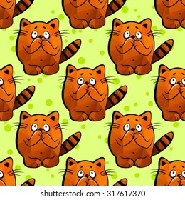 Scared cats on a green background. Seamless pattern.