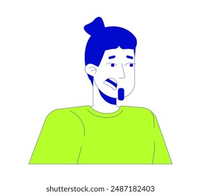 Scared caucasian male 2D linear cartoon character. Young european man in stressful situation isolated line vector person white background. Panic attack disorder color flat spot illustration