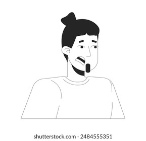 Scared caucasian male black and white 2D line cartoon character. Young european man in stressful situation isolated vector outline person. Panic attack disorder monochromatic flat spot illustration
