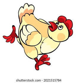 scared chicken running away from someone, cartoon illustration, isolated object on white background, vector, eps
