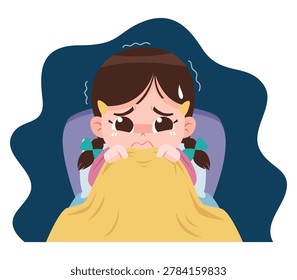Scared Child Afraid of Darkness Cartoon Illustration