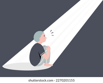 A scared child sitting on the floor, violence against children concept. Flat vector illustration.