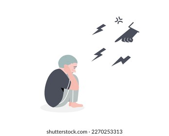 A scared child sitting on the floor with hands over ears, violence against children concept. Flat vector illustration.