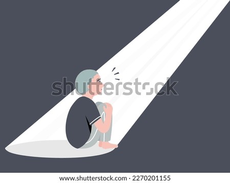 A scared child sitting on the floor, violence against children concept. Flat vector illustration.