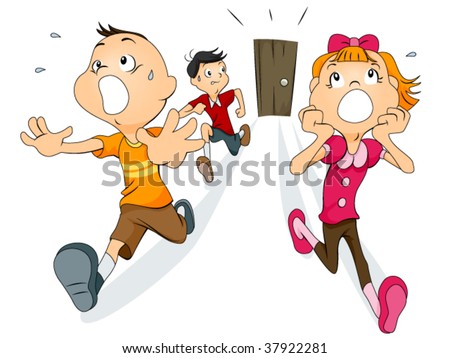Scared Children running away from the door - Vector