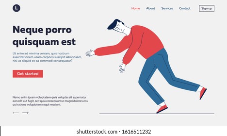 Scared Clumsy Guy Stumbling. Cartoon Man Falling Down Flat Vector Illustration. Warning, Carelessness, Hurt, Failure Concept For Banner, Website Design Or Landing Web Page