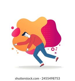 Scared clumsy man stumbling. Cartoon character falling down flat vector illustration. Attention, safety, injury concept for banner, website design or landing web page