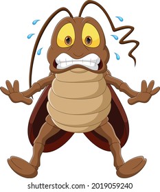 Scared Cockroach Cartoon On White Background