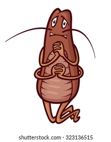 scared cockroach gesturing with clasped hands, vector