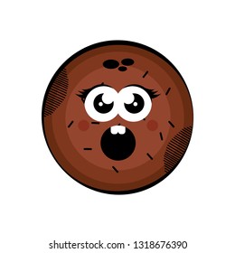 Scared coconut cartoon. Colored sketch. Vector illustration design