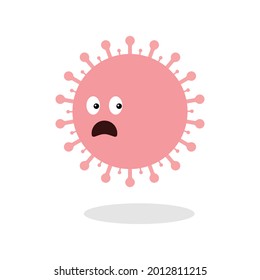 Caricatura de emoji del coronavirus asustado (COVID-19). La cara de emoji asustado del personaje de caricatura del coronavirus aisló bacterias infecciosas en el pánico. Ilustración vectorial de diseño plano.