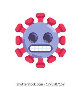 Scared coronavirus emoticon flat icon, vector sign, Virus Grimacing Face colorful pictogram isolated on white. Symbol, logo illustration. Flat style design