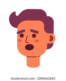 Scared curly haired man with open mouth semi flat vector character head. Colorful avatar icon. Editable cartoon user portrait. Simple colour spot illustration for web graphic design and animation