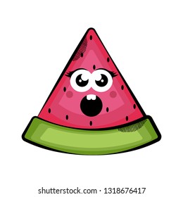 Scared cut watermelon cartoon. Colored sketch. Vector illustration design