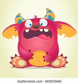 Scared cute cartoon monster. Vector monster illustration of gremlin