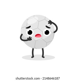 Scared Cute Football ball. Soccer emoji mascot