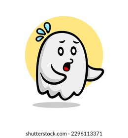scared cute ghost mascot character illustration. halloween vector illustration.