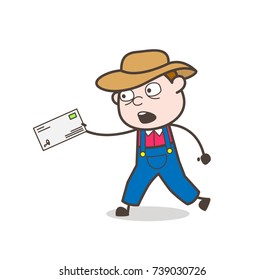 Scared Delivery Boy Running with Letter Vector Concept