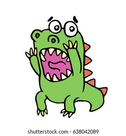 scared dinosaur. vector illustration. cute screaming character.