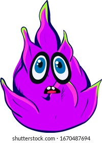 Scared dragon fruit, illustration, vector on white background.