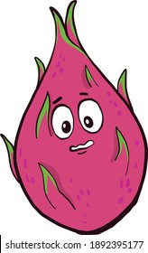 Scared dragon fruit , illustration, vector on white background