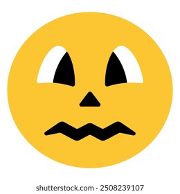 Scared emoji. Alarmed facial expression. Yellow round. Color vector illustration. Isolated background. Cartoon style. Fearful look. Nervous grimace. Idea for web design.