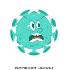 Scared emoji face of Cartoon character of coronavirus isolated infectious bacteria in the panic. Quarantine situation covid-19 virus world pandemic. Vector illustration flat design style.