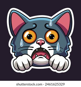 Scared Emoticon Cat Sticker Illustration