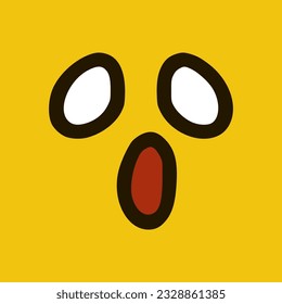 Scared emoticon in doodle style yellow background. Vector Illustration