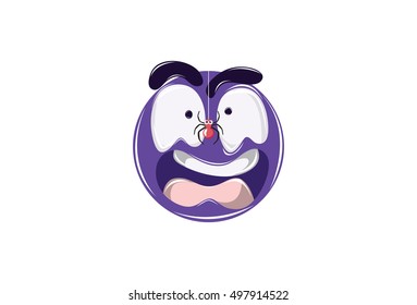 Scared Emoticon with a Red spider scaring the emoji isolated on white for Mobile and Web. Vector Illustration. 