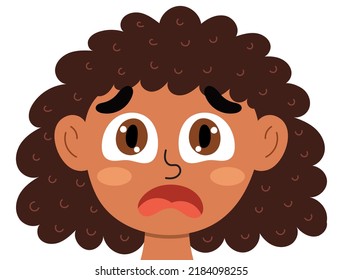 Scared emotion face. Little girl clipart with emotional expression. Feeling concept vector illustration