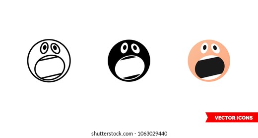 Scared emotion icon of 3 types: color, black and white, outline. Isolated vector sign symbol.